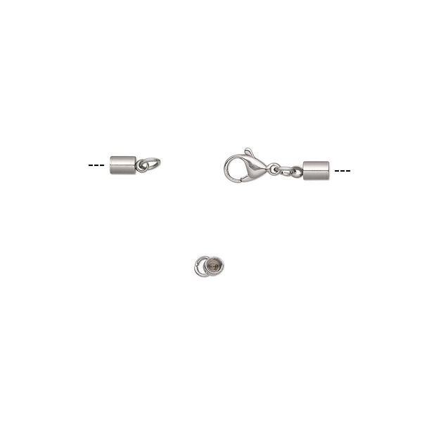 Clasp, lobster claw, stainless steel, 32x7.5mm with 12x7.5mm and 5x4mm cord ends, 2.5mm inside diameter. Sold individually. image number 0