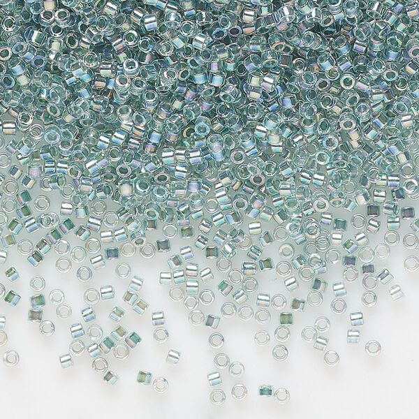 Seed bead, Delica®, glass, pkg/50g, #11 round, translucent seafoam-lined rainbow crystal clear (DB-0084). image number 0