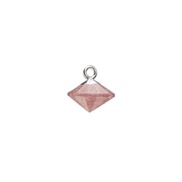 Strawberry quartz / sterling silver / copper 1pkg1, silver-plated hand-cut faceted bicone drop natural B grade, 11x9mm image number 0