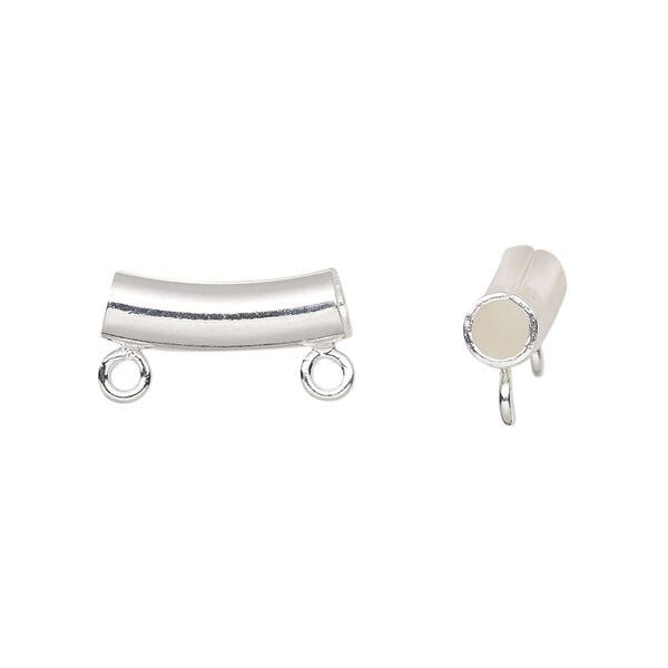 Bead, silver-plated brass, 14x5mm curved tube with 2 loops. Sold per pkg of 10. image number 0