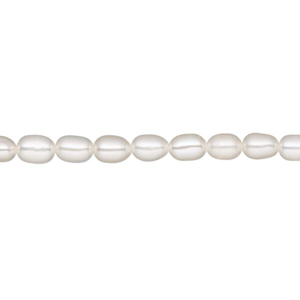 Pearl, White Lotus™, cultured freshwater (bleached), white, 3.5-4mm rice, B grade, Mohs hardness 2-1/2 to 4. Sold per 15-1/2" to 16" strand. image number 0