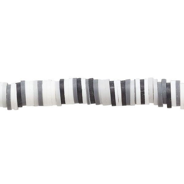 Bead, polymer clay, opaque black, grey and white, 6x1-1/2mm heishi. Sold per pkg of (2) 16-inch strands. image number 0