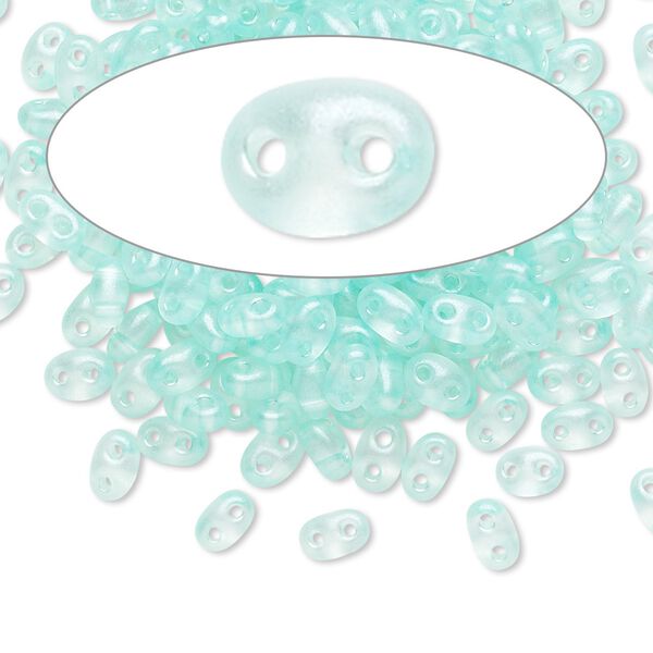 Seed bead, Preciosa Twin™ Czech glass, pkg/50g, 5x2.5mm oval, translucent mint green terra pearl clear, (08158). image number 0
