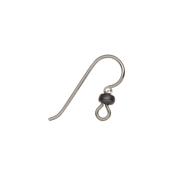 Ear wire fishhook 1pkg2 black-plated niobium / sterling silver, 15.5mm / 2mm ball / 3x1.5mm heishi / open loop, 20 gauge 1 pair image number 0
