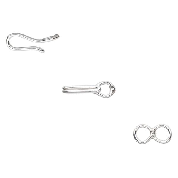 Clasp, hook-and-eye, sterling silver, 20x5mm double wire. Sold individually. image number 0