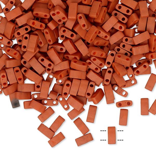 Seed bead, TILA®, glass, pkg/250g, 5x2.3mm half tila rectangle, opaque matte dark orange, (HTL-2315). image number 0