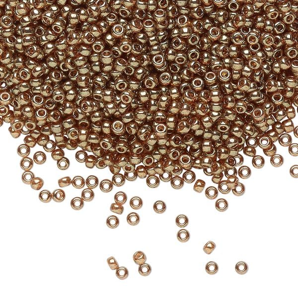 Seed bead, Miyuki, glass, pkg/25g, #11 rocaille, translucent gold luster topaz, (RR-311). image number 0