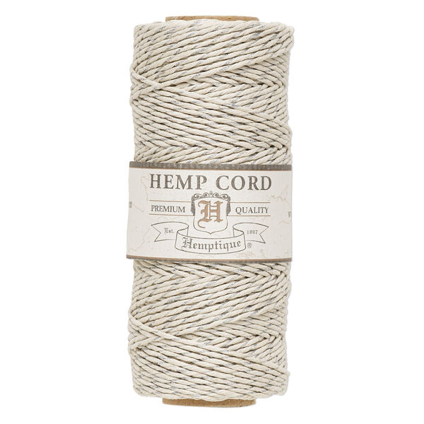Cord, Hemptique®, polished hemp, metallic silver and natural, 1mm diameter, 20-pound test. Sold per 205-foot spool. image number 0