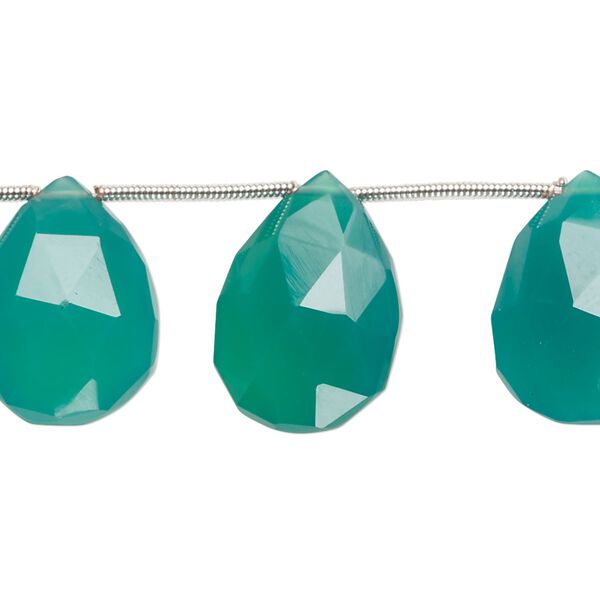 Green onyx 1pkg10, hand-cut top-drilled faceted puffed teardrop bead 16x12mm-21x16mm image number 0