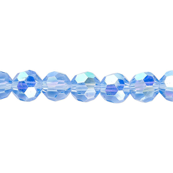 Bead 1pk 32 facets translucent light blue AB, Celestial Crystal® 8mm round 15.5-16 inch image number 0