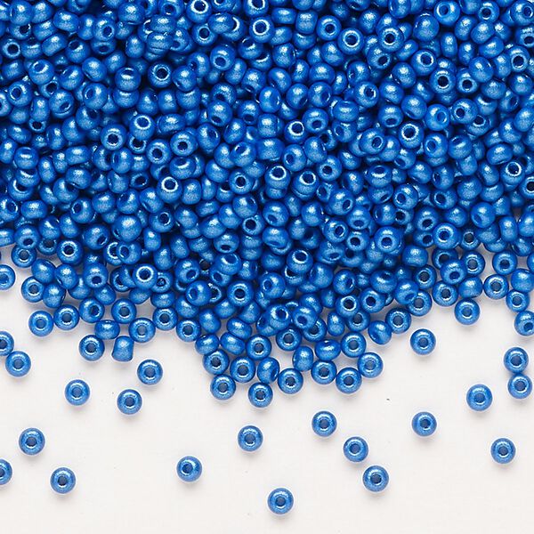 Seed bead, Preciosa Ornela Czech glass, pkg/50g, #11 rocaille, opaque PermaLux dyed blue chalkwhite, (22021). image number 0