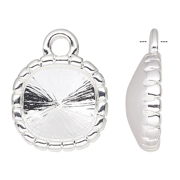 Drop, Almost Instant Jewelry®, silver-plated "pewter" (zinc-based alloy), 13.5x13.5mm rounded square with rope edge and 10x10mm cushion setting. Sold individually. image number 0