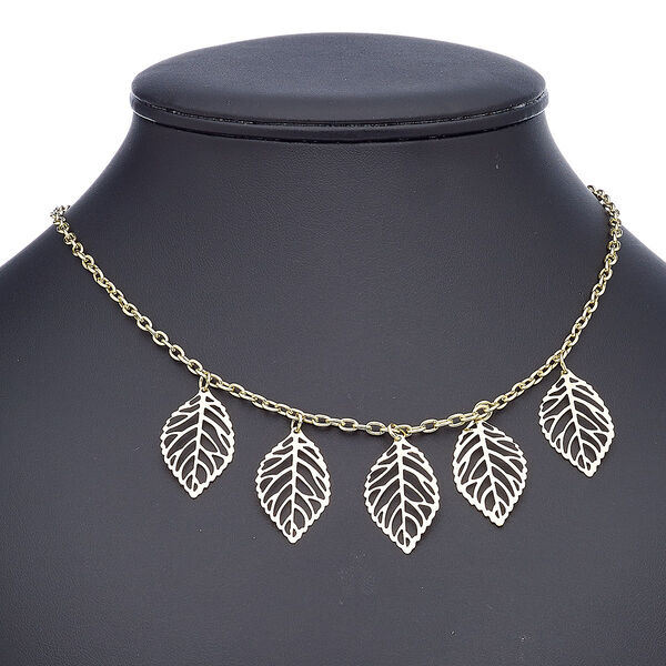 Necklace, gold-finished steel and "pewter" (zinc-based alloy), 30x17mm leaf, 18 inches with 2-inch extender chain and lobster claw clasp. Sold individually. image number 0