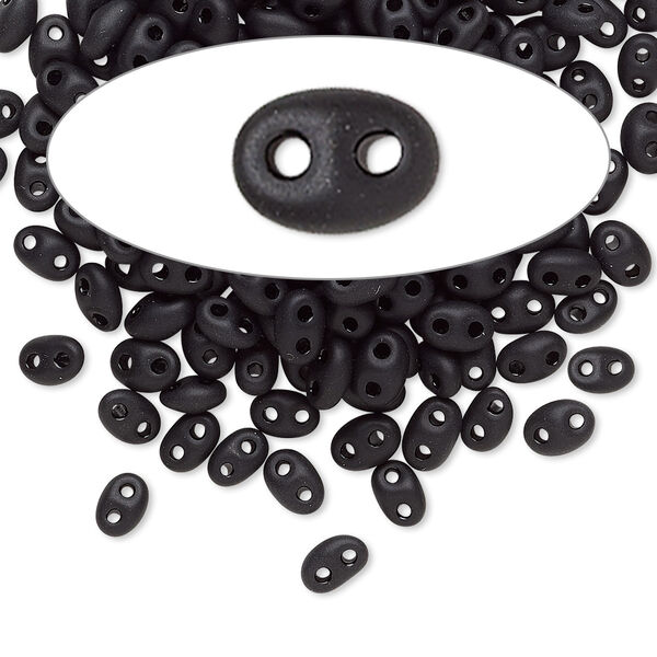 Seed bead, Preciosa Twin™ Czech glass, pkg/50g, 5x2.5mm oval, opaque matte black, (23980). image number 0