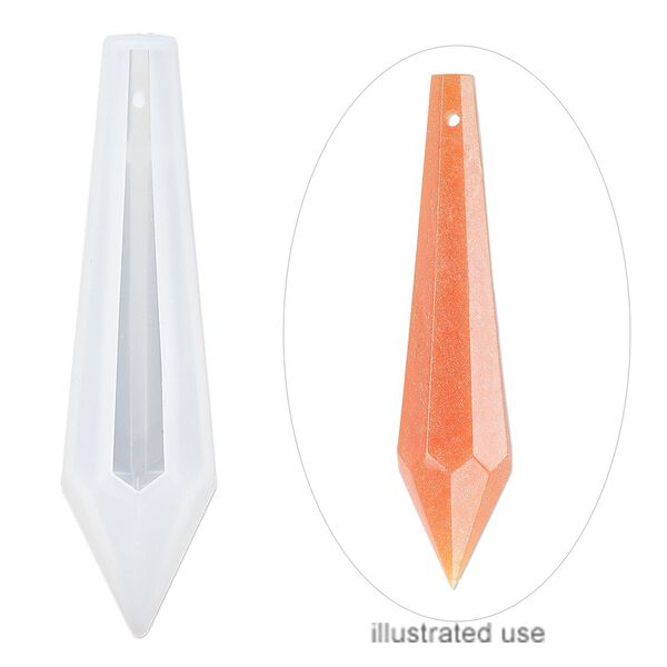 Mold, silicone, white, 68 x 17 x 17mm faceted teardrop. Sold individually. image number 0