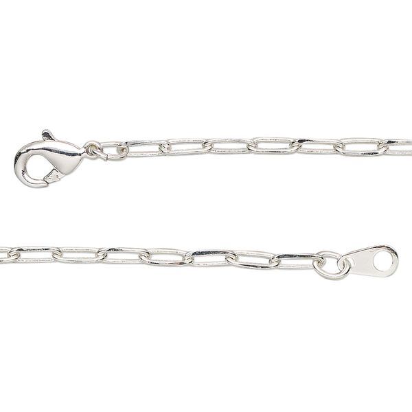 Chain, silver-plated brass, 2.4mm paperclip, 20 inches with lobster claw clasp. Sold individually. image number 0