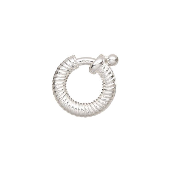 Clasp, springring, sterling silver, 16mm twisted round. Sold individually. image number 0