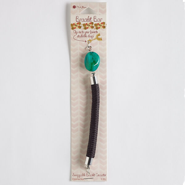 Bracelet component, nylon / resin / silver-finished steel / "pewter" (zinc-based alloy), black and marbled green, 9mm wide with 24x19mm fancy freeform oval, 5-1/2 inches. Sold individually. image number 0