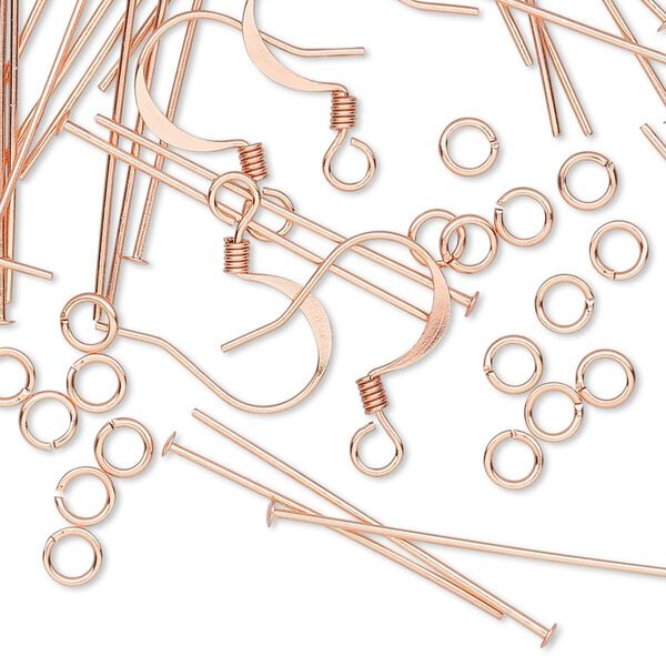 Earring assortment 1pkg60 copper-plated, 16mm fishhook ear wire / 1.125 inch head pin / 4mm jump ring, 22 gauge brass image number 0