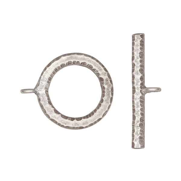 Clasp, toggle, Hill Tribes, antiqued sterling silver, 18mm hammered round. Sold individually. image number 0