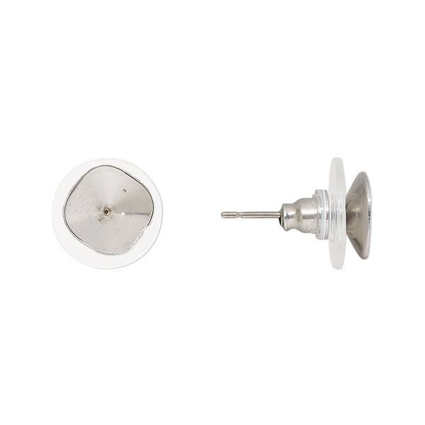 Earstud 1pkg4 Almost Instant Jewelry®, 9mm rounded square / 8mm cushion glue-in setting / comfort clutch, stainless steel clear 2 pair image number 0