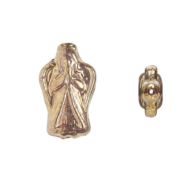 Bead, Preciosa, Czech pressed glass, opaque bronze, 23x13mm angel. Sold per pkg of 5. image number 0