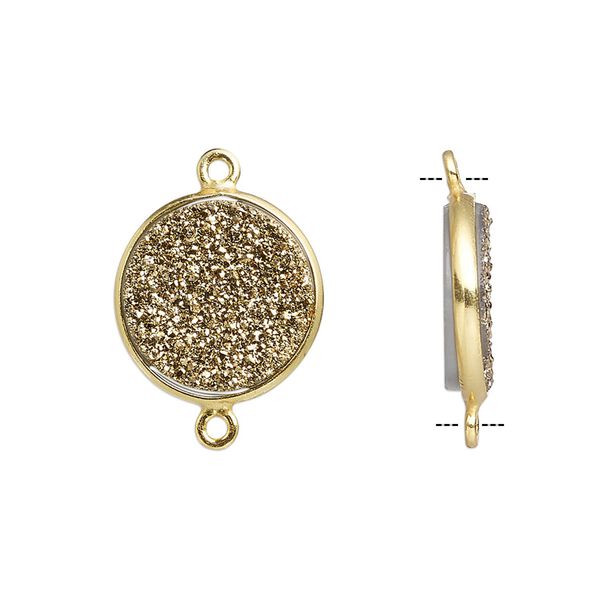 Druzy agate / sterling silver 1pkg1, electrocoated gold finished hand-cut flat round link 15mm image number 0