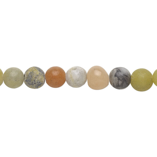 Bead, multi-gemstone (natural / dyed / manmade / imitation) and brown goldstone, 6-7mm round, D grade. Sold per 15" to 16" strand. image number 0