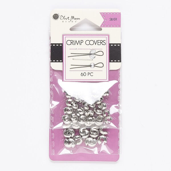 Crimp cover mix, silver-finished "pewter" (zinc-based alloy), (40) 5mm and (20) 6mm round. Sold per pkg of 60. image number 0