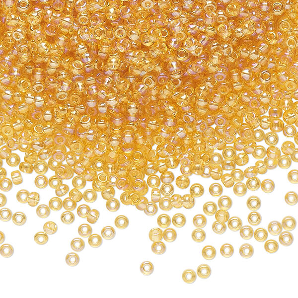 Seed bead, Preciosa Ornela Czech glass, pkg/50g, #11 rocaille, translucent rainbow light topaz, (11020). image number 0