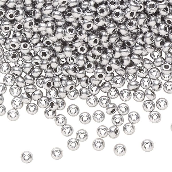 Seed bead, Preciosa Ornela Czech glass, pkg/500g, #8 rocaille, opaque soft silver metallic alabaster, (01700). image number 0