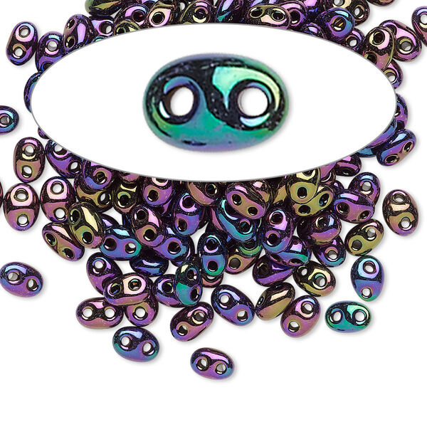 Seed bead, Preciosa Twin™ Czech glass, pkg/50g, 5x2.5mm oval, opaque rose iris black, (59195). image number 0