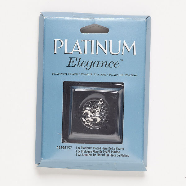 Charm, lacquer and platinum-plated copper, 16.5x12.5mm single-sided cutout fleur-de-lis. Sold individually. image number 0