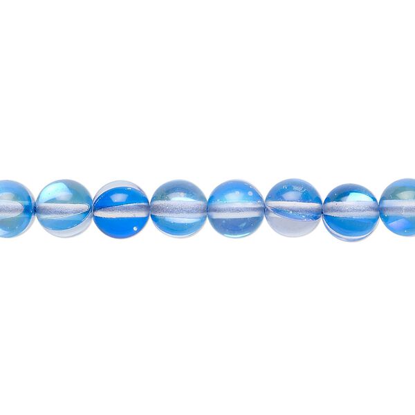 Bead, iridescent glass, transparent blue, 6mm round. Sold per 15-1/2" to 16" strand. image number 0