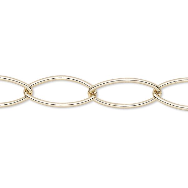 Chain, gold-finished brass, 9mm marquise. Sold per 50-foot spool. image number 0