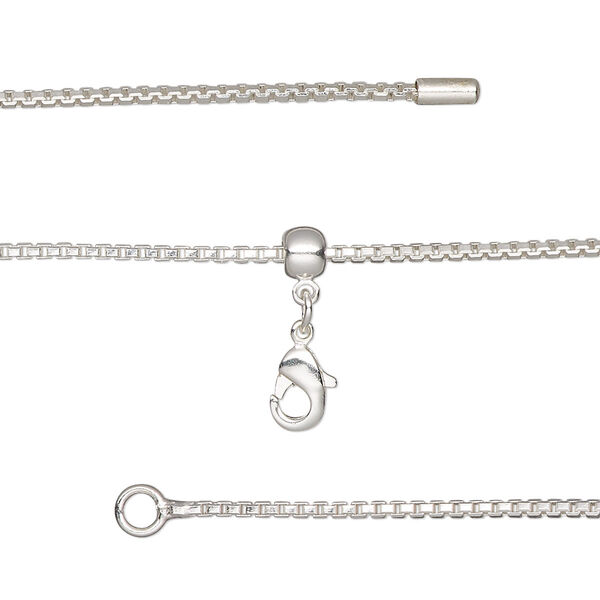 Chain, silicone and silver-plated brass, 1.2mm box, adjustable from 16 to 23-1/2 inches with lobster claw clasp and adjustable slider bead. Sold individually. image number 0