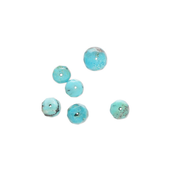 Bead mix, turquoise (dyed / stabilized), 4x3mm-7x5mm hand-cut faceted rondelle with 0.4-1.4mm hole, B grade, Mohs hardness 5 to 6. Sold per pkg of 6. image number 0