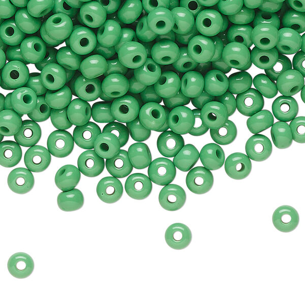 Seed bead, Preciosa Ornela Czech glass, pkg/50g, #6 rocaille, opaque green, (53250). image number 0
