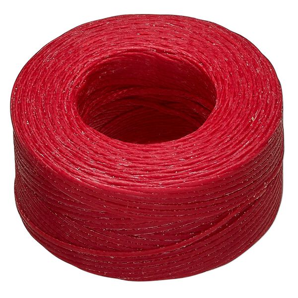 Thread, Hemptique®, polyester, pkg/50 yards, red, 0.8mm braided flat. image number 0