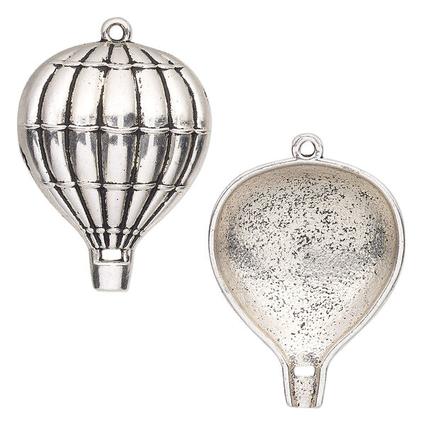Charm, antique silver-finished "pewter" (zinc-based alloy), 29.5x23mm single-sided balloon. Sold per pkg of 4. image number 0