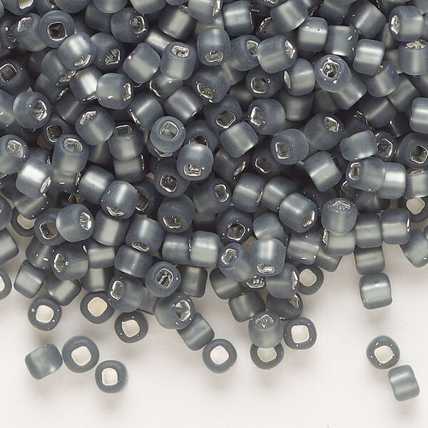 Seed bead, Dyna-Mites™, glass, silver-lined translucent matte gunmetal, #6 round with square hole. Sold per 1/2 kilogram pkg. image number 0