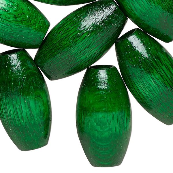 Bead, wood (dyed/waxed), dark green, 25x14mm oval. Sold per pkg of 100. image number 0