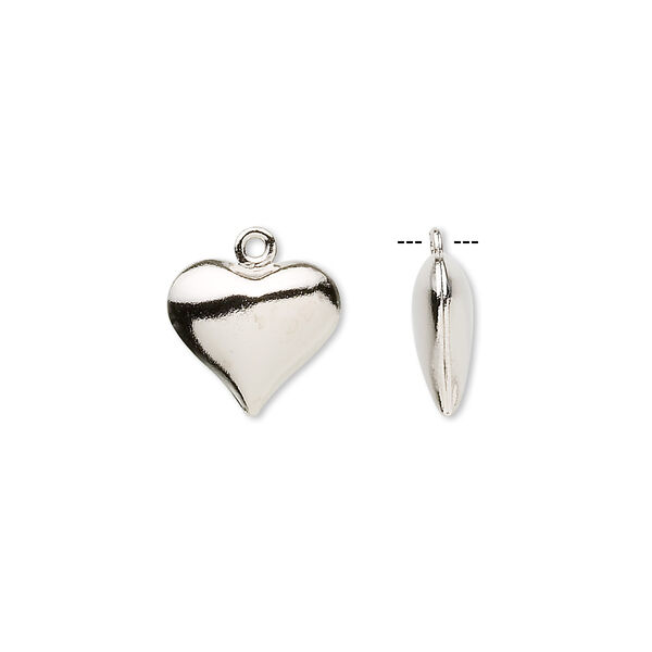 Charm, imitation nickel-plated brass, 12x11mm double-sided puffed heart. Sold per pkg of 100. image number 0