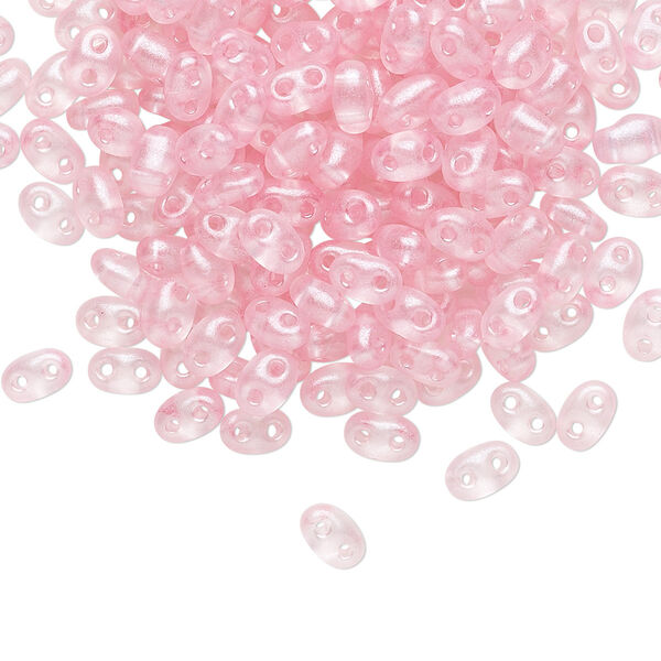 Seed bead, Preciosa Twin™ Czech glass, pkg/250g, 5x2.5mm oval, transparent pink terra pearl clear, (08198). image number 0