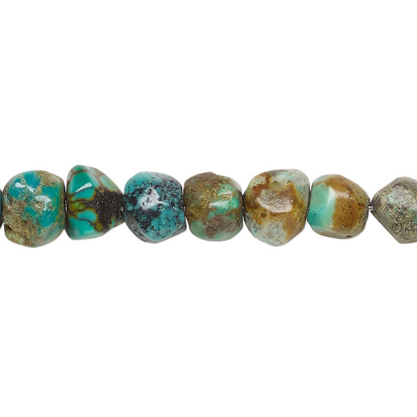 Bead, turquoise (dyed / stabilized), blue-green, medium machine-cut faceted pebble, Mohs hardness 5-6. Sold per 15-1/2 to 16-inch strand. image number 0
