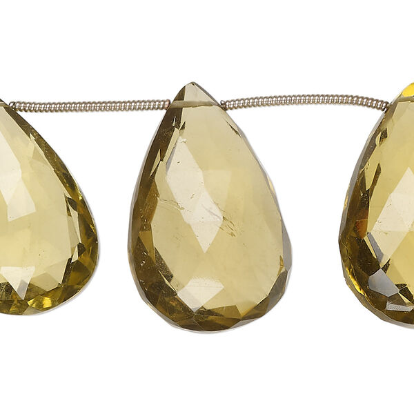 Golden quartz 1pkg11, hand-cut top-drilled faceted puffed teardrop bead 20x13mm-27x18mm image number 0