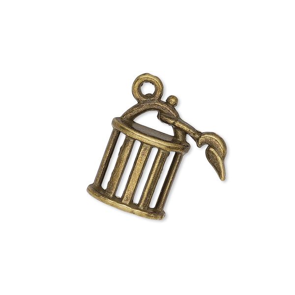 Charm, antique brass-plated "pewter" (zinc-based alloy), 19x18mm single-sided cage. Sold per pkg of 10. image number 0