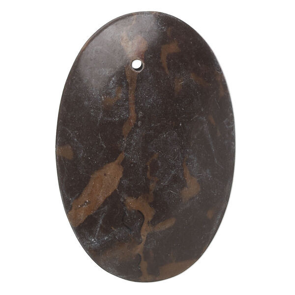 Focal, portoro marble (natural), 42x30mm-46x36mm domed oval with flat back, C grade, Mohs hardness 3. Sold individually. image number 0