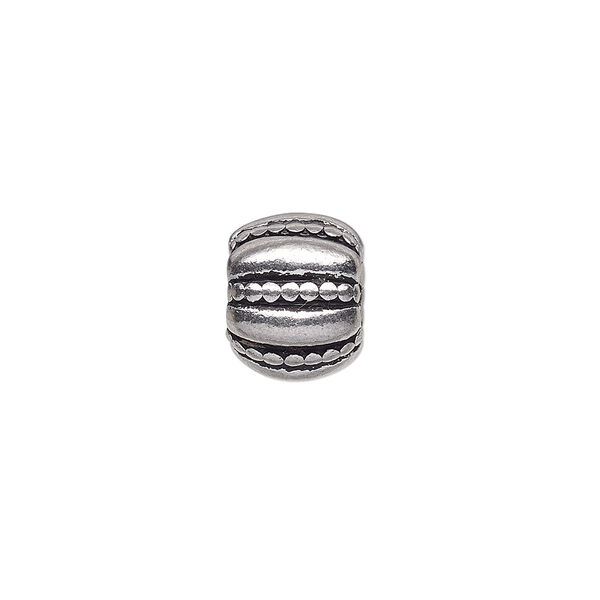 Bead, antiqued stainless steel, 12x10mm rondelle with beaded design. Sold individually. image number 0