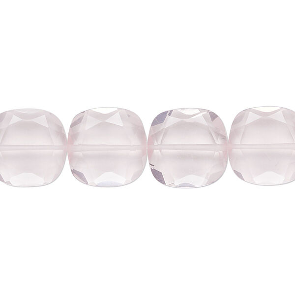 Bead, rose quartz (natural), 12x12mm hand-cut faceted puffed square, B grade, Mohs hardness 7. Sold per pkg of 10. image number 0